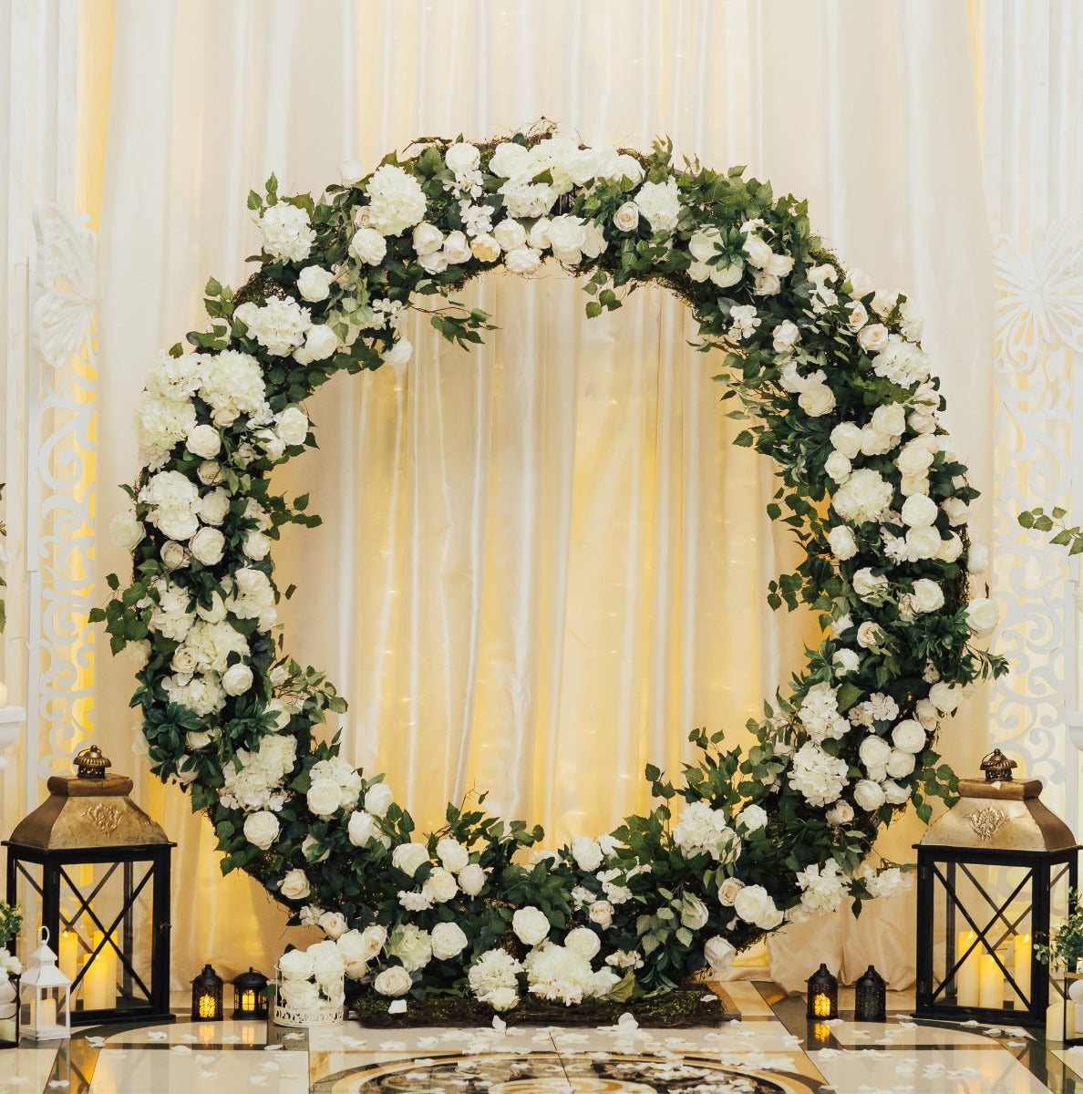 Wedding Moongate - Gold & 2 x Weeping Willow Tree 240cm Warm White