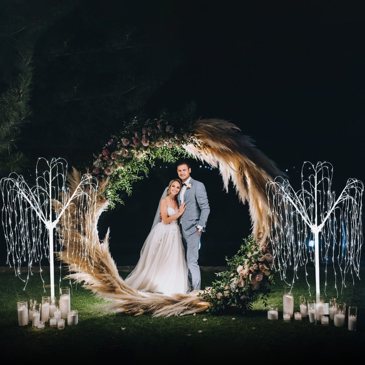 Wedding Moongate - Silver & 2 x Weeping Willow Tree 240cm Cool White