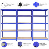 3 x Monster Racking T-Rax Metal Storage Shelves, Blue, 90cm W, 45cm D