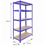 Monster Racking T-Rax Metal Storage Shelves, Blue, 90cm W, 45cm D, Set of 5