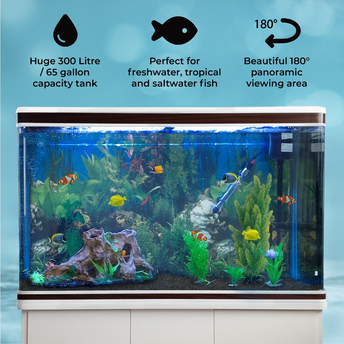 Aquarium Fish Tank &amp; Cabinet with Complete Starter Kit - White Tank &amp; Black Gravel