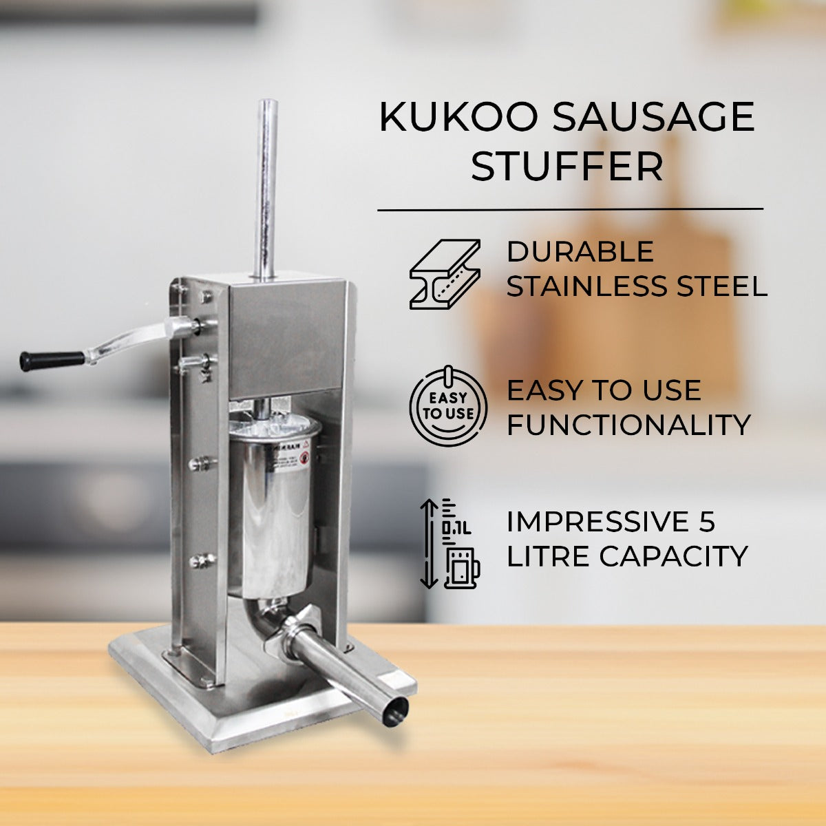 KuKoo 5L Sausage Stuffer & Clipper Set